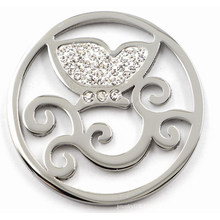 High Quality Stainless Steel Coin Plate with White Crystal